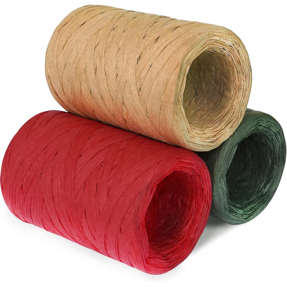 HAMUIERS Raffia Ribbon for Gift Wrapping 3 Rolls Christmas Ribbon for Craft Packing Paper Twine Ribbon - Red Green Craft 1/4" Width 327 Yards