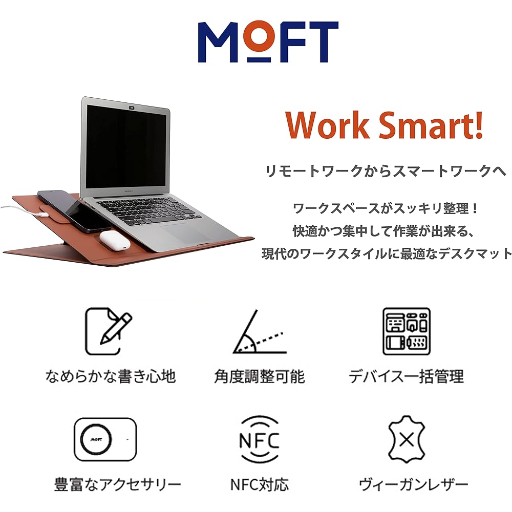MOFT Smart Desk Mat Compatible with NFC Tags, One-Touch Launch of Smartphone Apps, Desk Work Workstation, 20° 45° 60° Angle Adjustable, Load Capacity 3kg, Device Management (Digital Kit (Sienna Brown) Single Item)