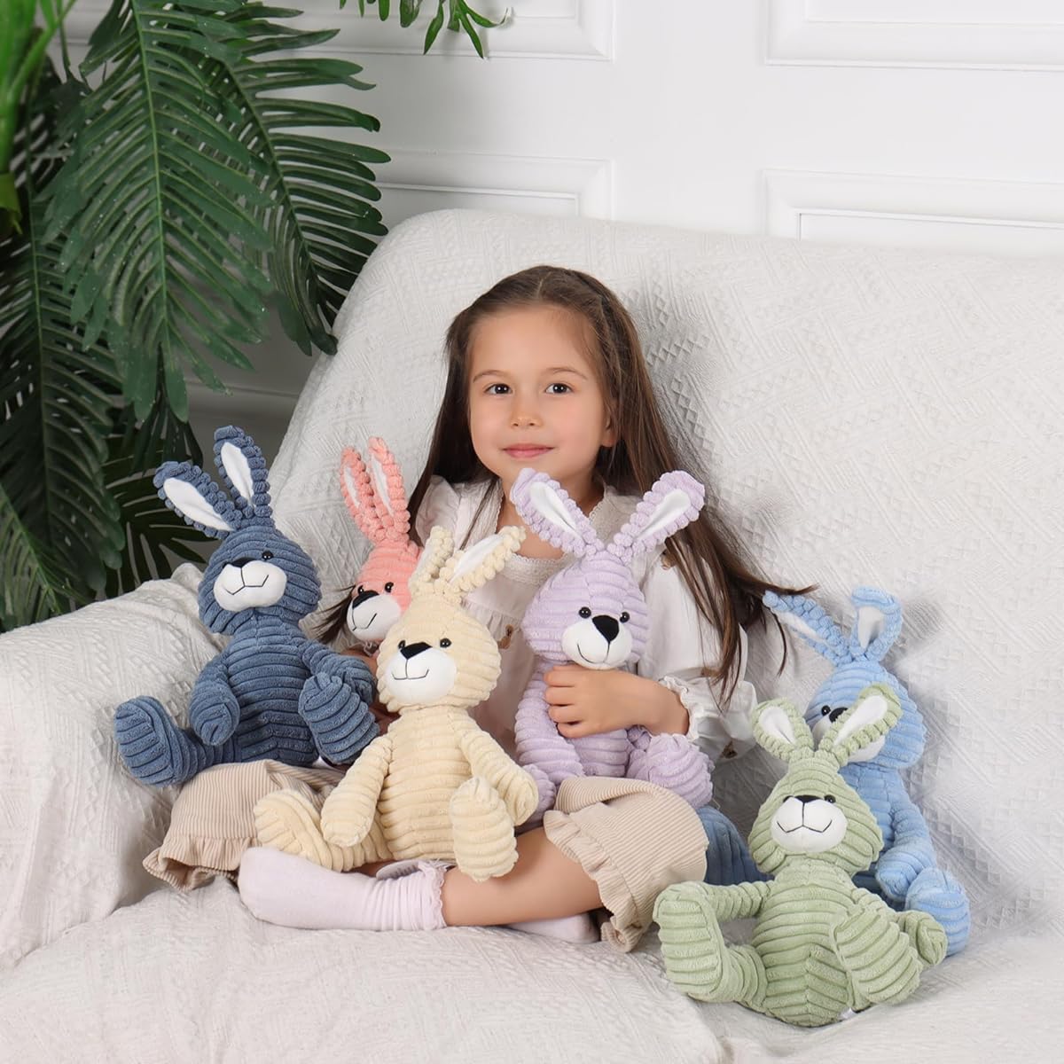 Apricot Lamb Toys Stuffed Corduroy Bunny Rabbit Plush Soft Cuddly Great for Kids (Green Bunny 8.5"