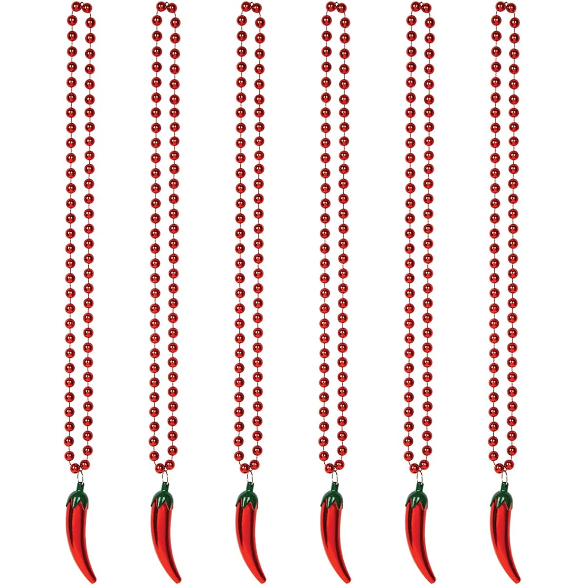 Beistle 6 Chili Pepper Medallion Beads 36" (Green/Red)
