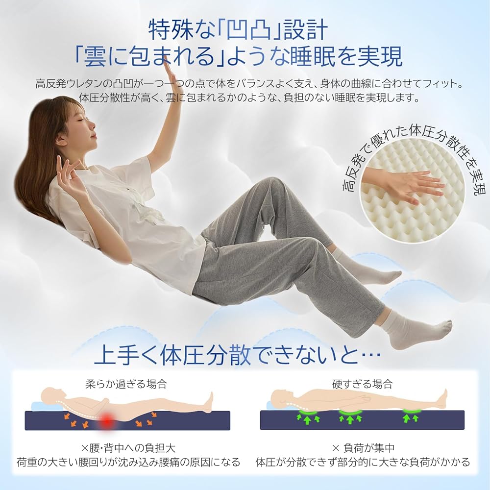 OIGAE Mattress Single High Resilience Tri-Fold Extra Thick 10cm High Density 25D [Wave Type Uneven Processing] Body Pressure Dispersion Point Support Folding Futon Bed Mat Firm Comfort Breathable Antibacterial and Odor Resistant Washable Cover Usable on