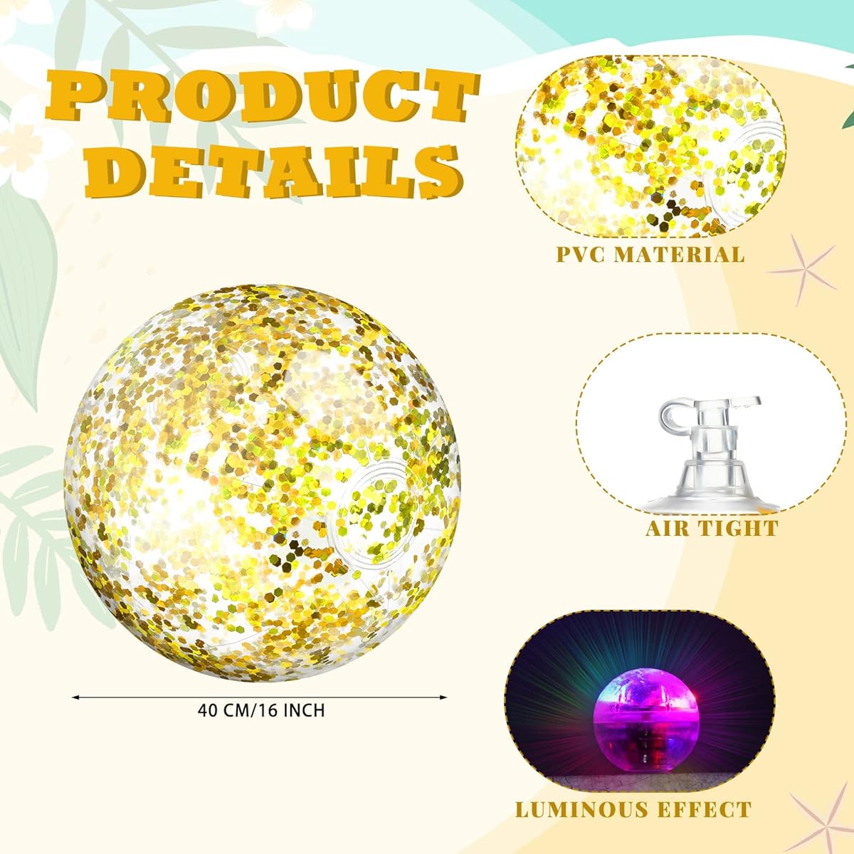 Hungdao 16pcs Light Up Beach Balls LED Beach Balls Glow in the Dark Pool Toys Light Up Beach Balls for Party