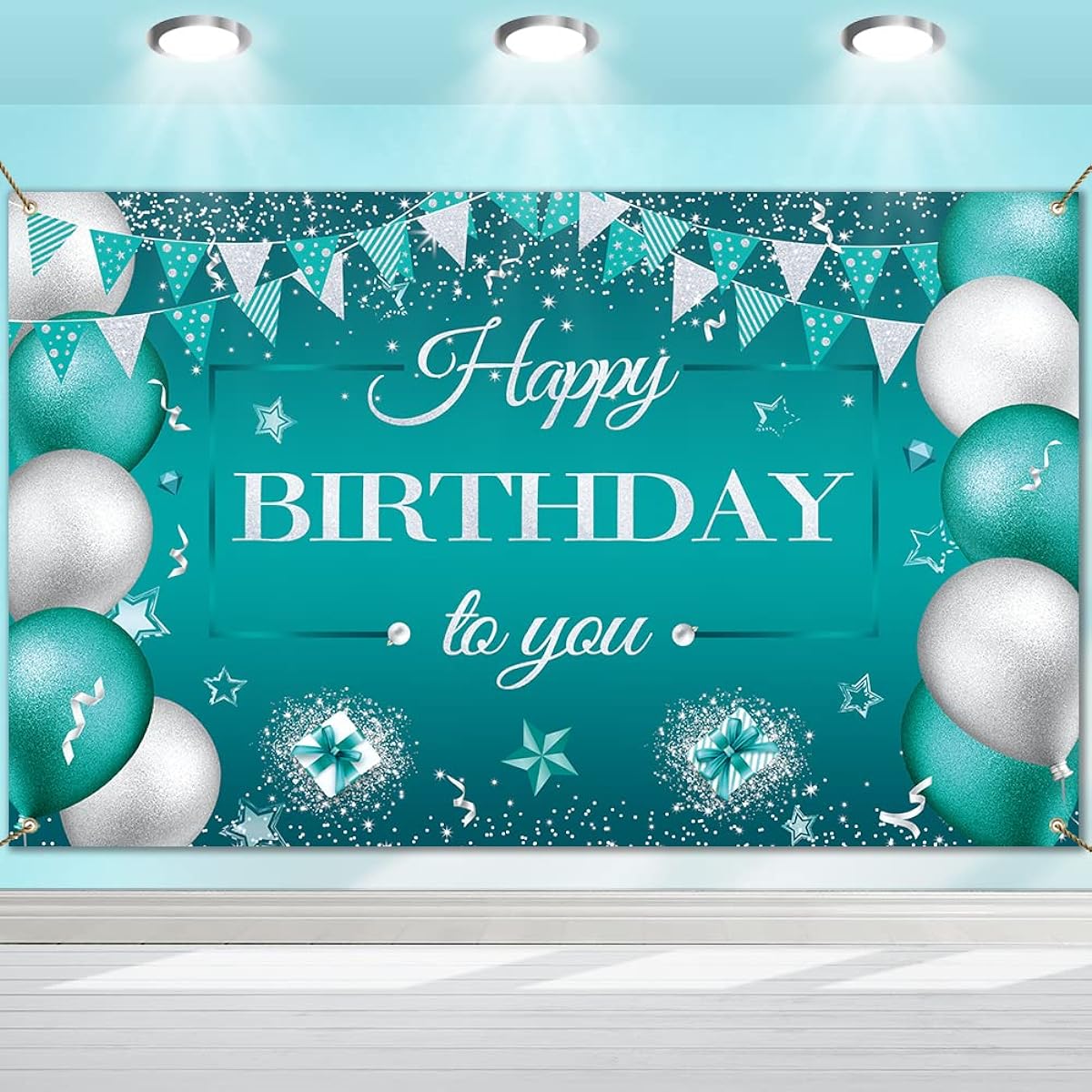 Teal Birthday Banner Teal Silver Party Backdrop Decorations Turquoise and Silver Background Glitter Mint Green Birthday Party Decorations for Women Men Kids Birthday Baby Shower Party Supplies
