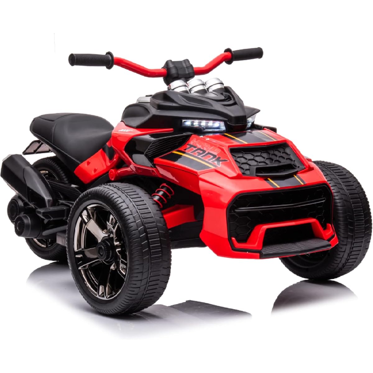 POSTACK Kids ATV 24V Battery Powered Electric Vehicle Tricycle Riding Motorcycle Rubber Plastic Polymer EVA Tire LED Light Music Toddler Boys Girls Gift 3-5 Red