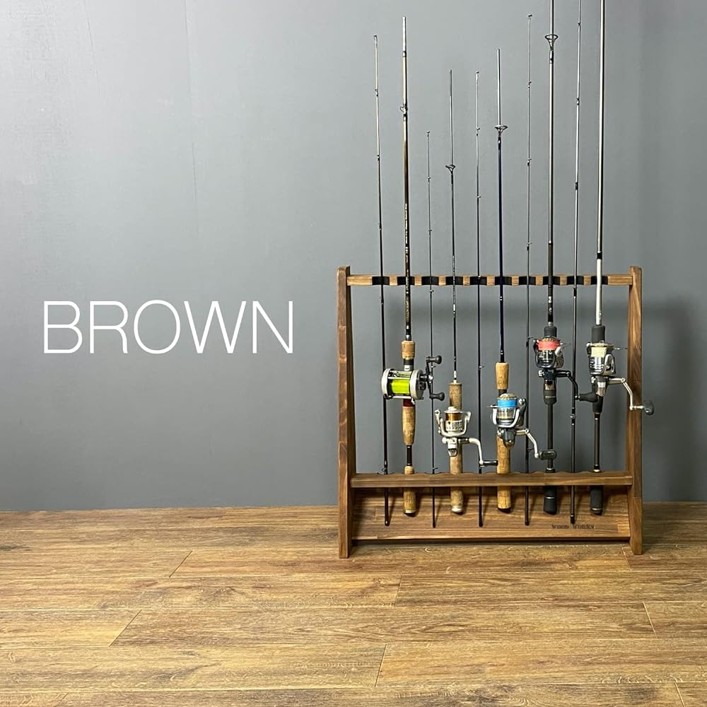 WOOD WORKS Made in Japan Rod Stand for 10 Rods on One Side [Body: Brown] [Felt: Black]