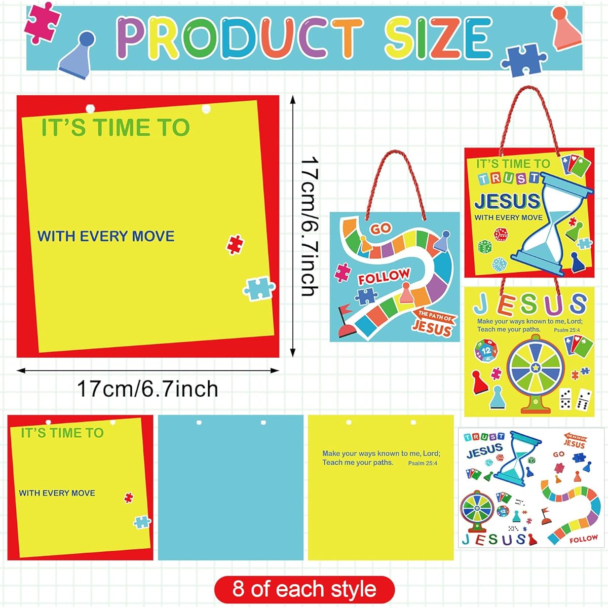 Liliful Board Game Sign Craft Kit 24pcs Bulk Religious Crafts for Kids Sunday School Crafts DIY Christian Crafts Bible Crafts for Kids Sunday School Classroom Activity Supplies 3 Styles