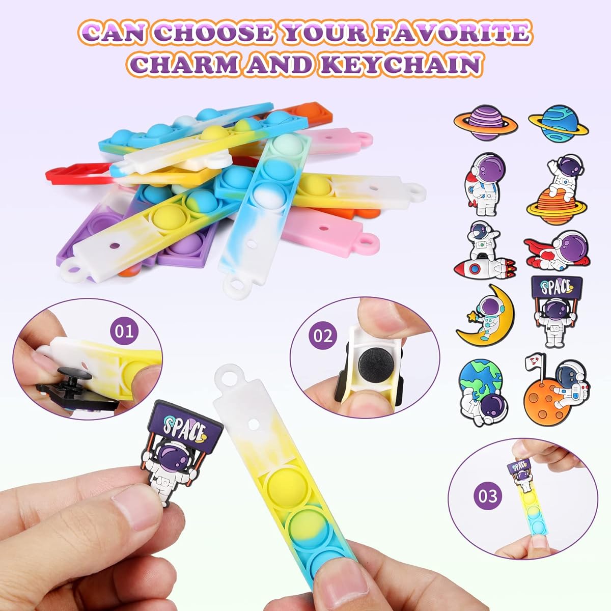 24 Pack Mini Pop Fidget Toys with Astronaut Clasps Party Favors for Kids Pop Keychain Sensory Toy Bag Filler Pop Toddler Carnival Treasure Classroom Favor Stress Relief Desk Toy Boys Girls