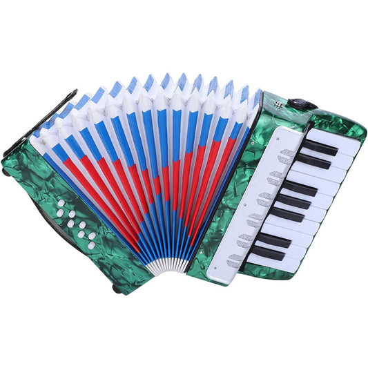 17 Keys 8 Base Button Accordion Lightweight Musical Instrument with Adjustable Straps Portable Accordion for Beginners/Students (Green)