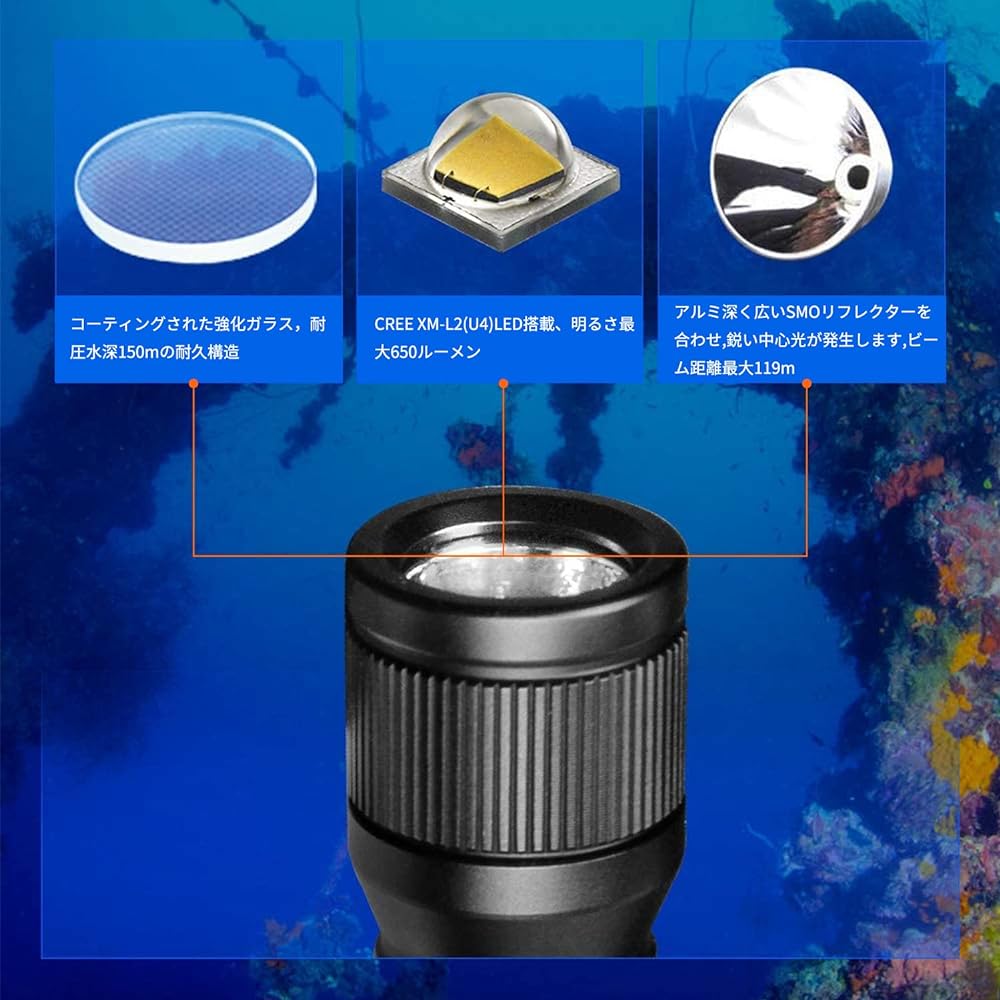 ORCATORCH D560 Mini Diving Light, Maximum 630 Lumens, Diver Light, Multi-Function Flashlight, LED, Night Diving, Underwater Light, Underwater 150 Meters, Can Use 1 AA Battery/14500 Rechargeable Battery, Disaster Prevention Goods, Fishing, Camping, Climbi