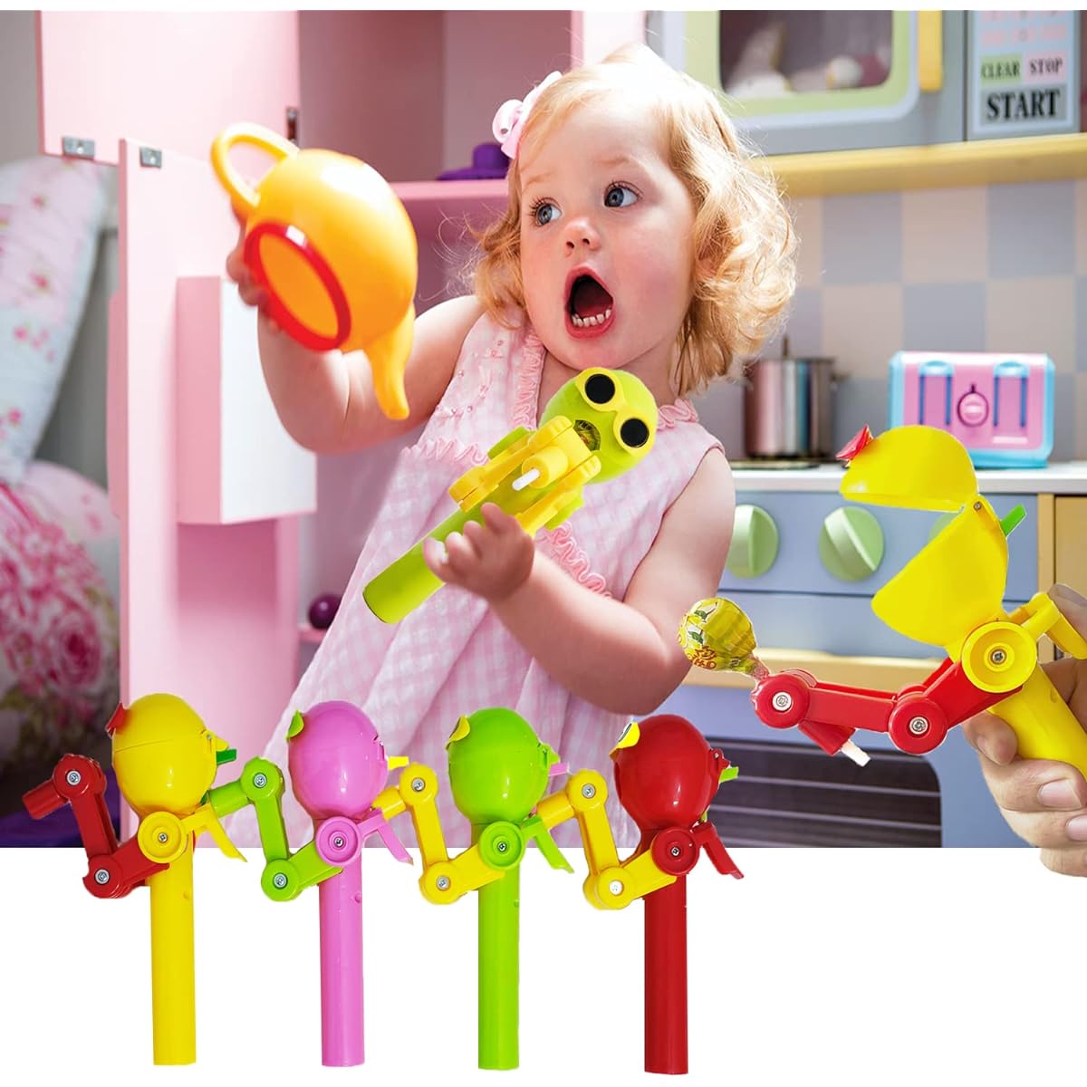 HDLNKAK 4pcs Lollipop Case Lollipop Robot Holder Creative Lollipop Robot Toy Creative Design Eating Lollipop Lollipop Holder Robot Gift Easter Fun Gift for Kids Ages 3+ (No Lollipop)