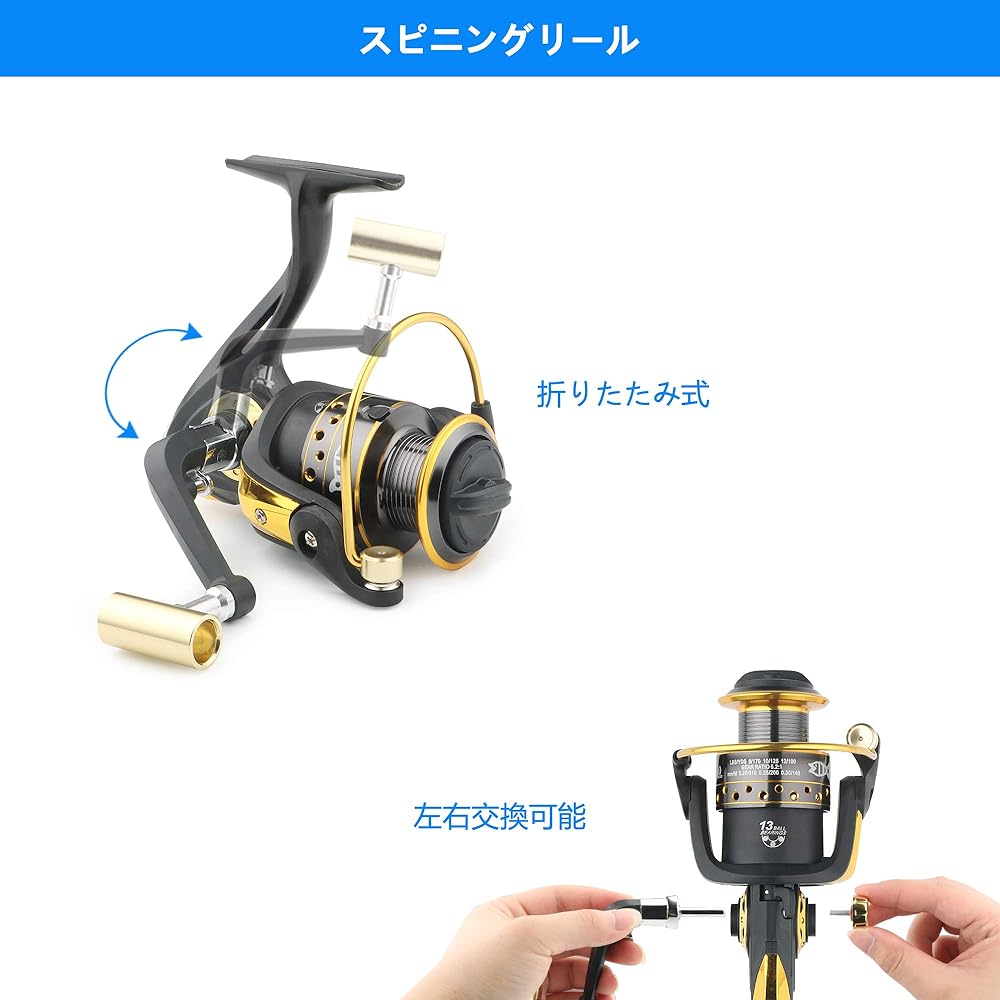 Sommos Reel Fishing Line Set Spinning Reel Size 3.5 with 120m Fishing Line Gear Ratio 5.2:1 13BB Maximum Drag Force 8KG Left and Right Interchangeable Foldable Freshwater Fishing Sea Fishing