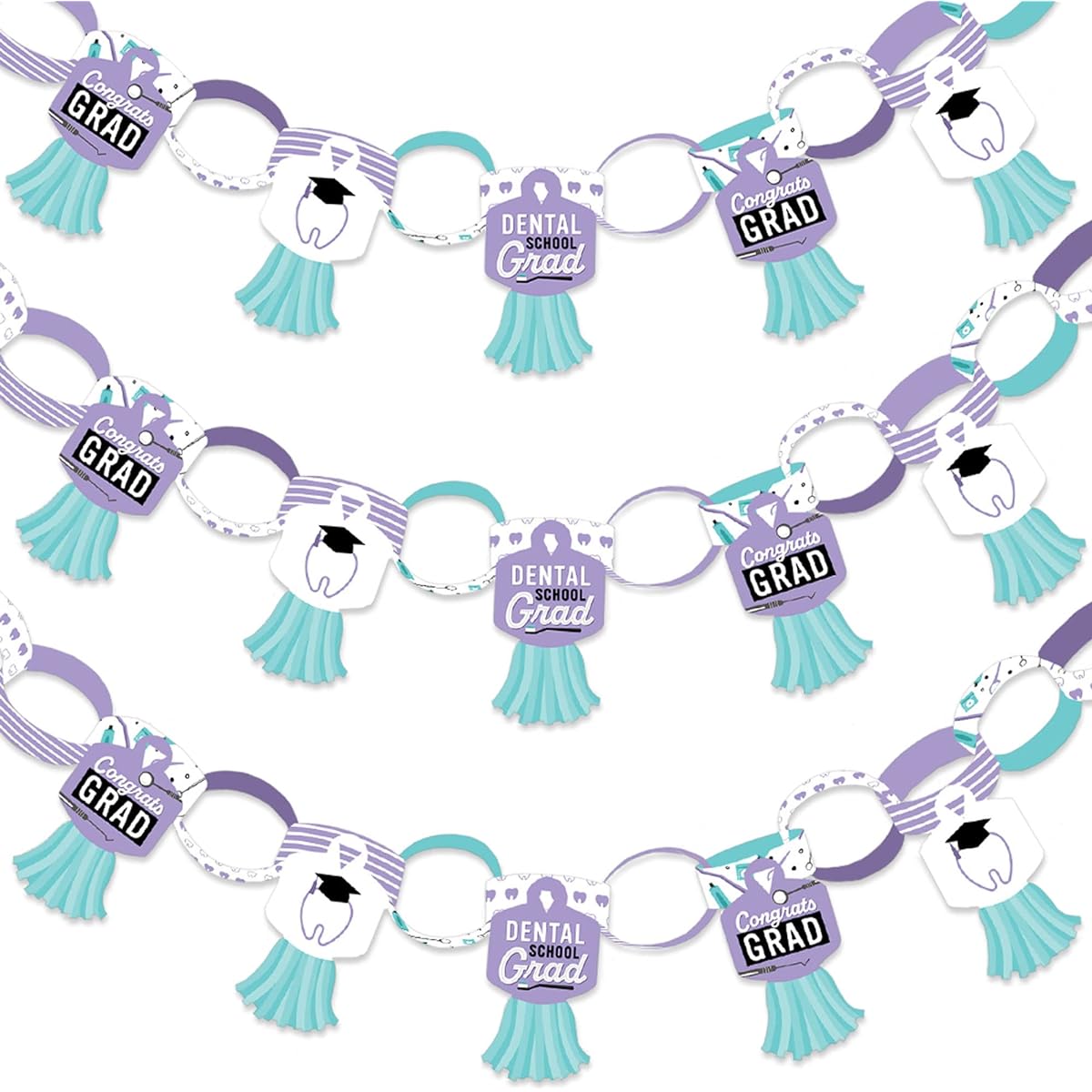 Big Dot of Happiness Dental School Grad - 90 Chain Links and 30 Paper Tassels Decoration Kit - Dental Hygiene Graduation Party Paper Chain Garland - 21 Feet