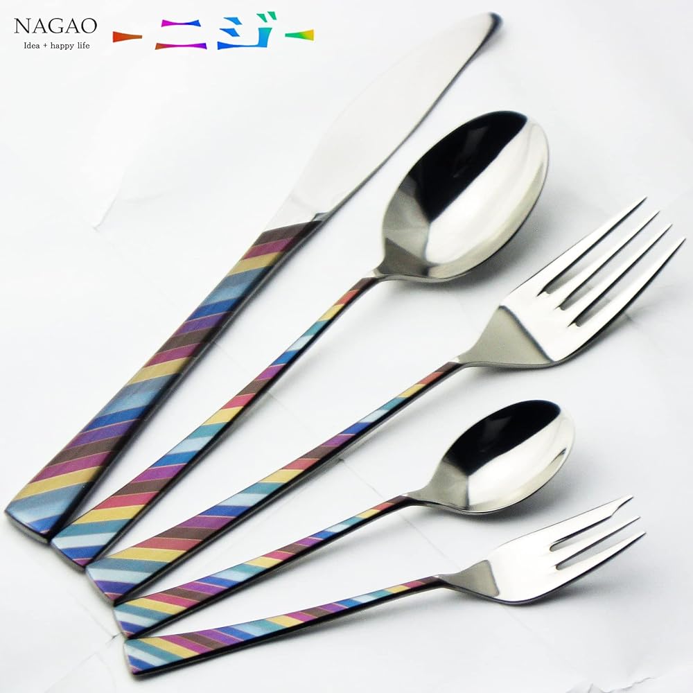 Nagao Dinner Cutlery Set, 5 pieces, 18-8 stainless steel, multiple colors, made in Japan, gift package