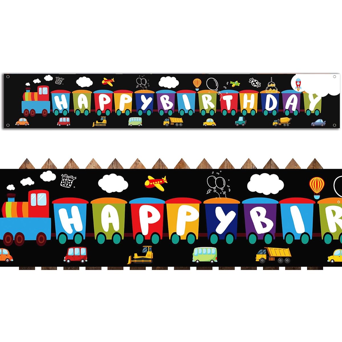 Large Train Happy Birthday Party Banner,Large Steam Train Transport Car Birthday Banner for Kids Teenagers Outside Yard,Train Theme Birthday Party Signs,Baby Shower Festival Party Supplies Outdoor Decorations(10 x 1.5ft)