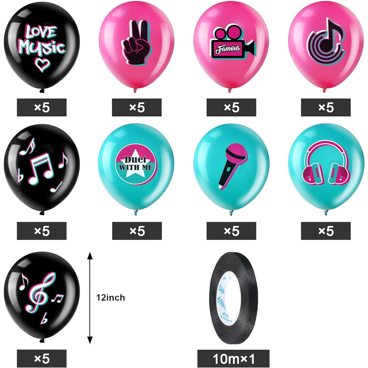 45 Pieces 12 Inch Music Themed Party Balloons Music Note Sign Birthday Party Latex Balloons with 1 Roll of Ribbon Music Party Supplies for Boys Girls Adults Music Birthday Party DJ Short Video Party