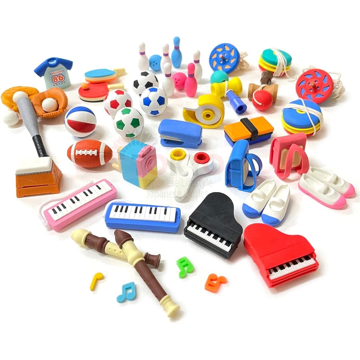 Pencil Eraser for Children Christmas Back to School Gift Made in Japan (School Mix 20 Pieces)