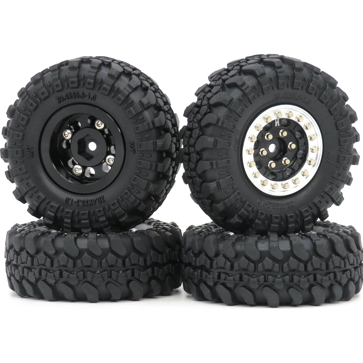 HOBBYSOUL 1.0 Beadlock Wheels 4pcs 1.0 Crawler Tires Black/Silver SCX24 Wheels and Tires Weight: 33g (1pc 1.0 Tire with Foam + 1pc 1.0 Wheel) for 1/24 RC Crawler Axial SCX24 90081 AXI000001