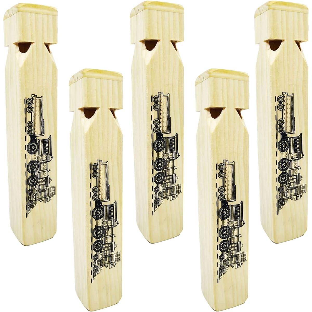 Fartime 5pcs Wooden Train Whistles Musical Toys for Kids (4 Tones)