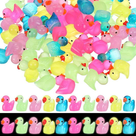 300pcs Luminous Mini Resin Duck Decorations, Miniature Ornaments, Glow in the Dark Miniature Ducks for Outdoor Garden Baby Shower Birthday Party Patio Yard Room Dollhouse Desk DIY Crafts