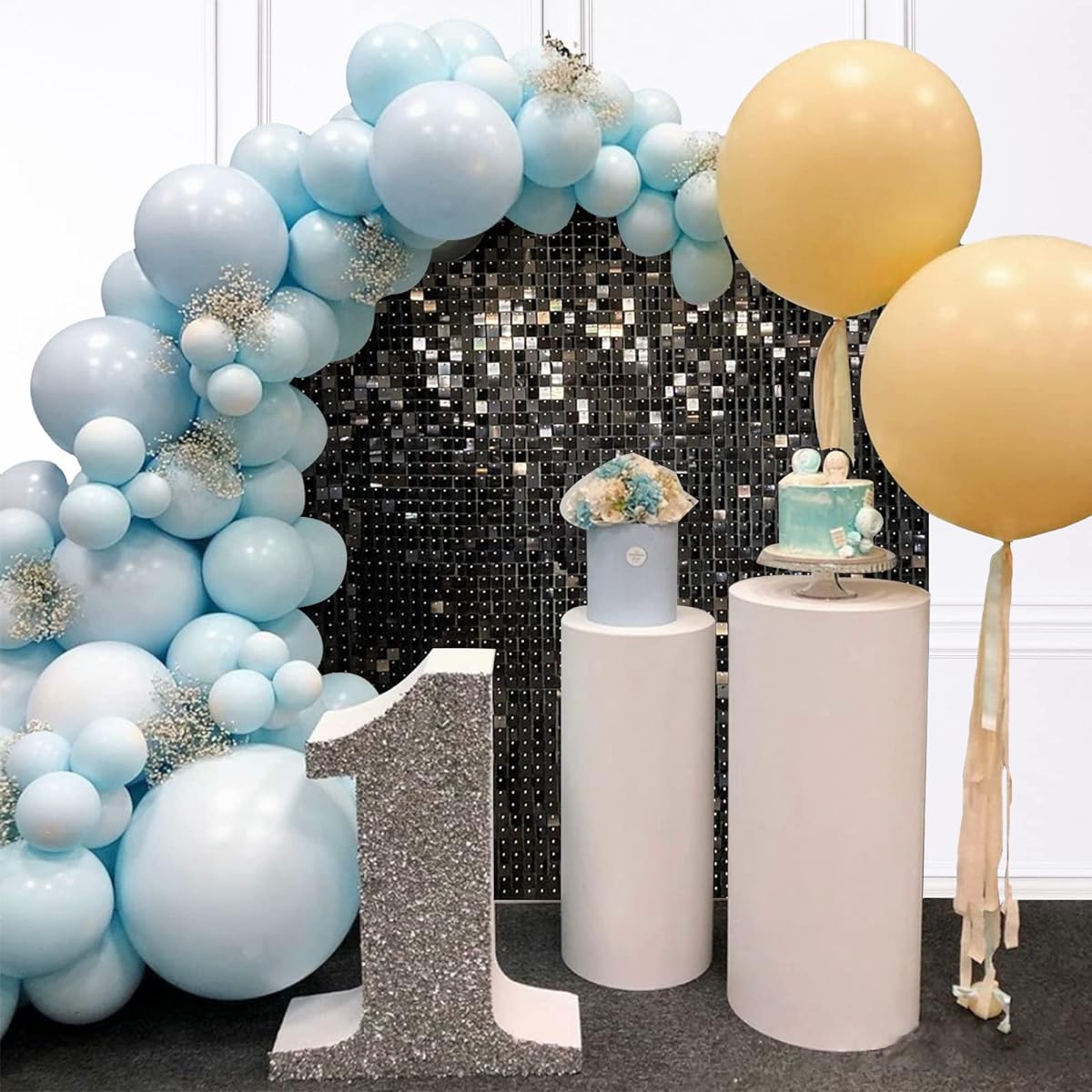 Shimmer Wall Backdrop 24 Pieces Black Sequin Panel Square Glittering Backdrop Decorative Photo Backdrop Birthday Wedding Engagement Anniversary Party Decoration