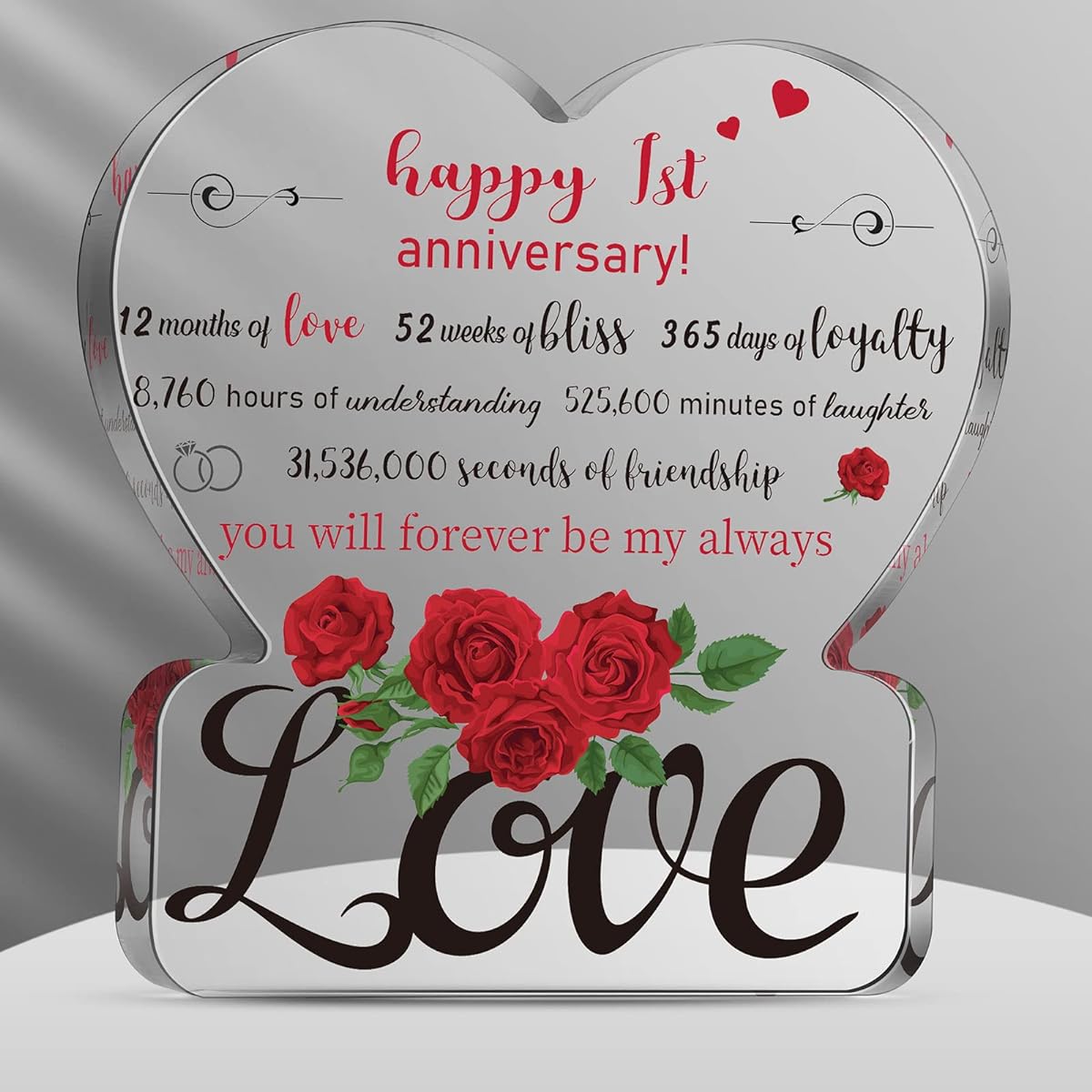 Wedding Anniversary Wedding Gifts Wife Gift Heart Love Keepsake Decoration Gifts for Women Husband Girlfriend Boyfriend Acrylic Rose Desk Table Centerpiece