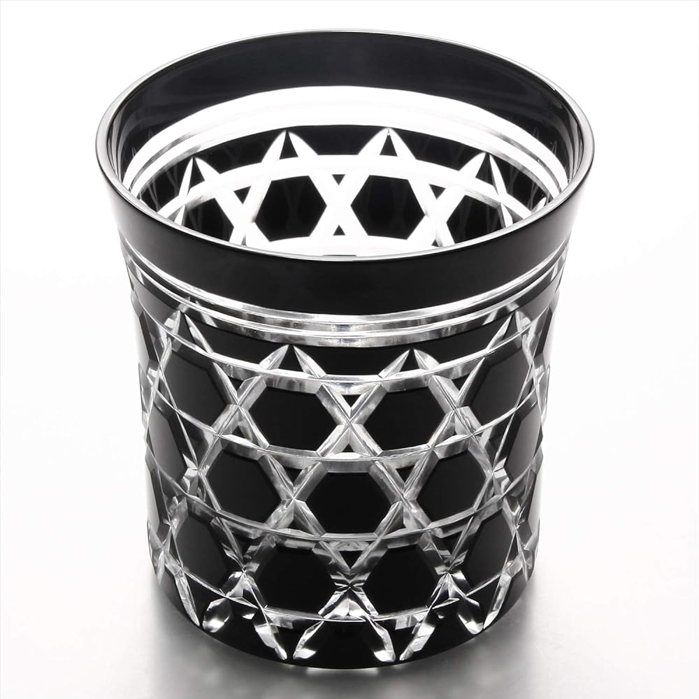Edo Kiriko Kawai Sarazo Old Glass Hexagonal Kagome Black 1754-55BK