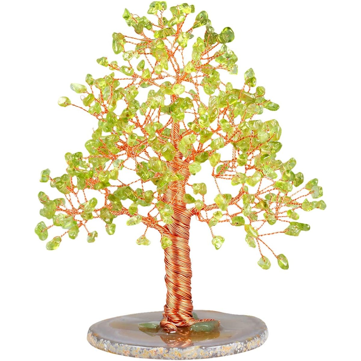 mookaitedecor Peridot Crystal Tree Tumbled Stone Geode Agate Slice Base Money Tree Wealth and Lucky Decor 5"-6"