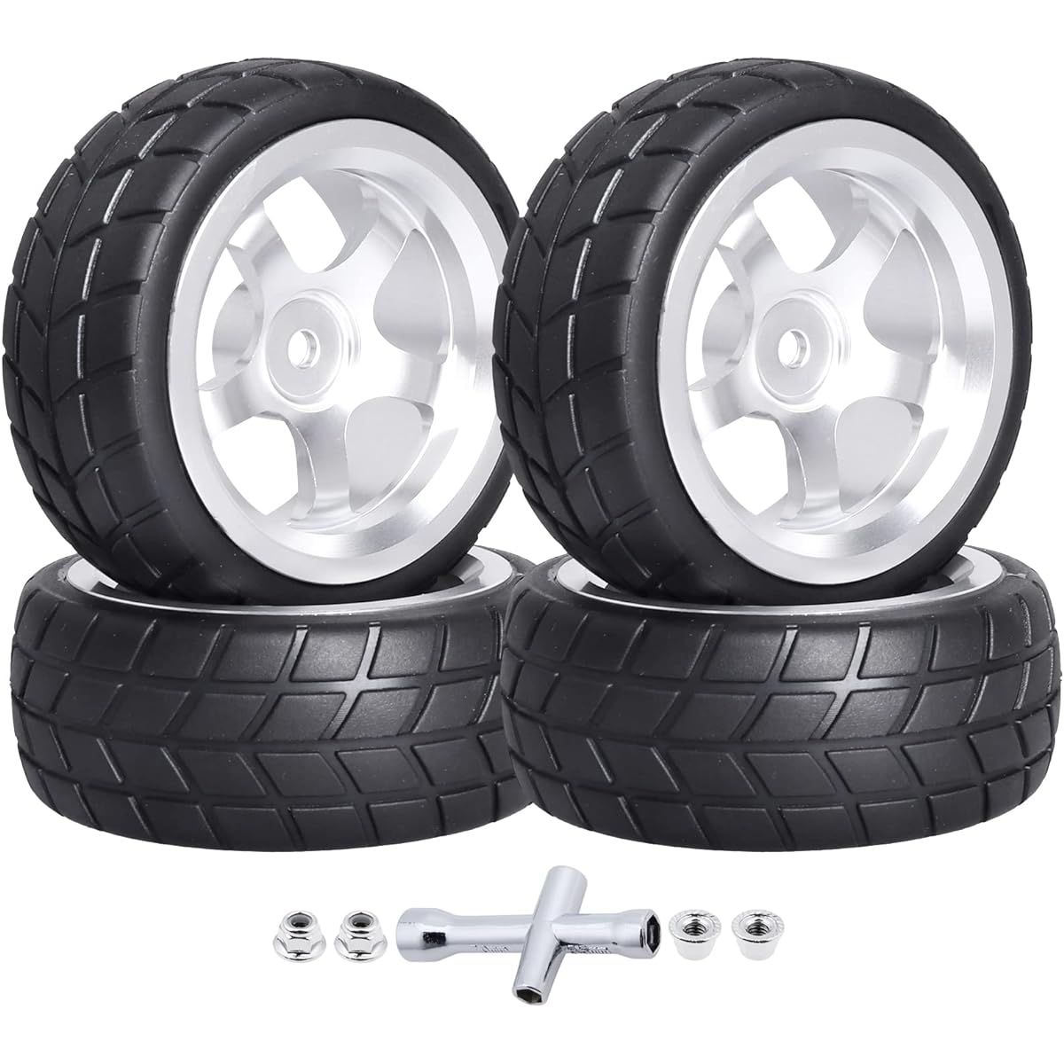 CrazyHobby Adhesive OD 2.5" 12mm Hex Aluminum Wheel Rim & Rubber Tire for RC 1/10 On-Road Racing Car Traxxas HPI Tamiya HSP Redcat Drift (Color A)