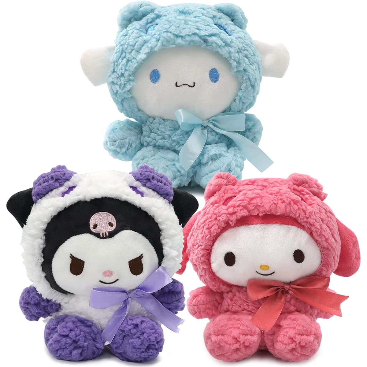 Maikerry 8" Plush Toys: Cinnamoroll, Kuroumi and My Melody Plush Crossdressing Panda Stuffed Animal Doll Cute Anime Anime Plush Toy Gifts for Girls Teen Fans Birthday Decorations (3pcs)