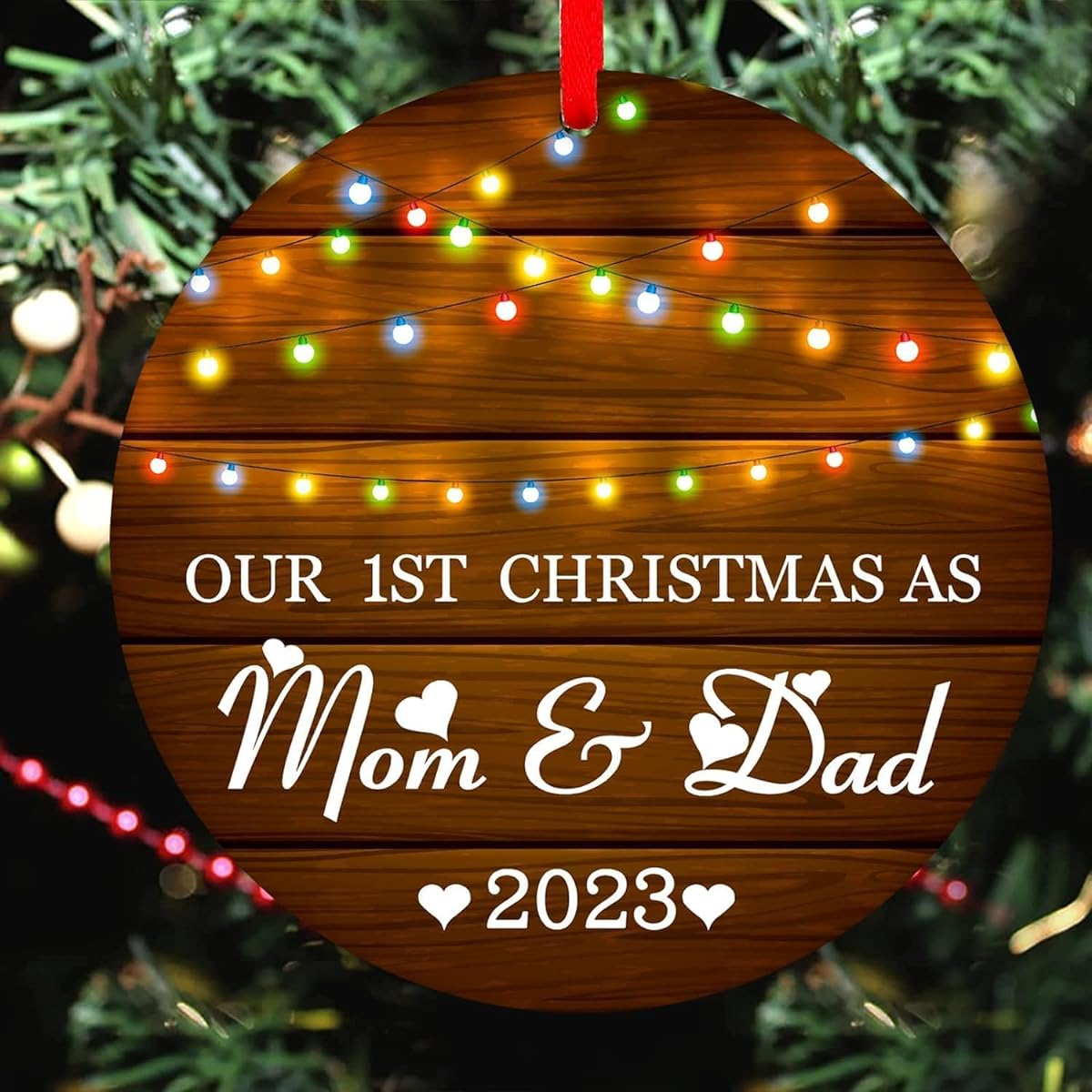 SICOHOME Our First Christmas as Mr & Mrs 2019,3" Rustic First Marriage Newlyweds Anniversary Ornament, Double Sided Print, Farmhouse Collector's Present