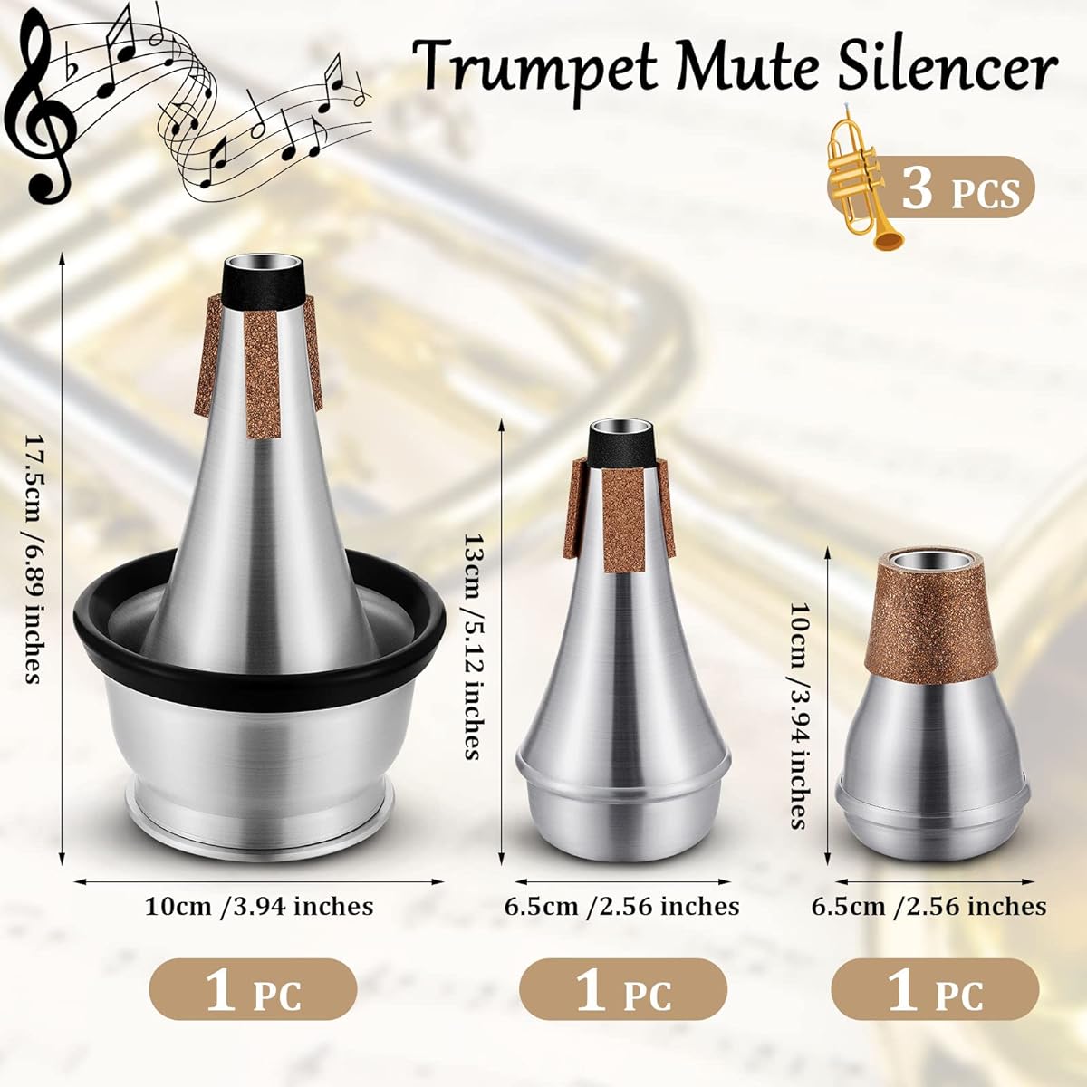 Trumpet Mute Set of 3 Small Practice Mute Trumpet Mute Silencer Cup Trumpet Mute All Aluminum Trumpet Mute Beginner Student Jazz Classical Stage Performance Practice