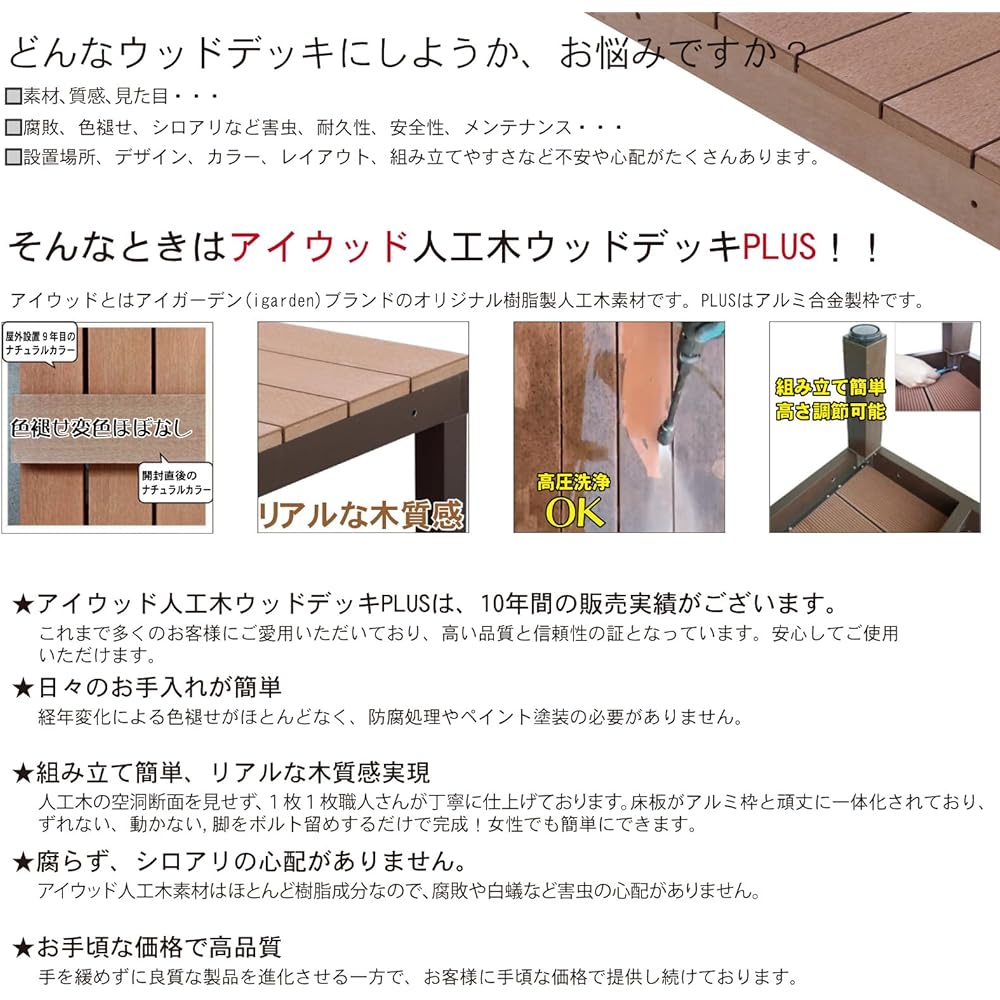 igarden iwood deck PLUS60 series natural width 900mm x depth 598mm x height 400mm i10385_1d60_n