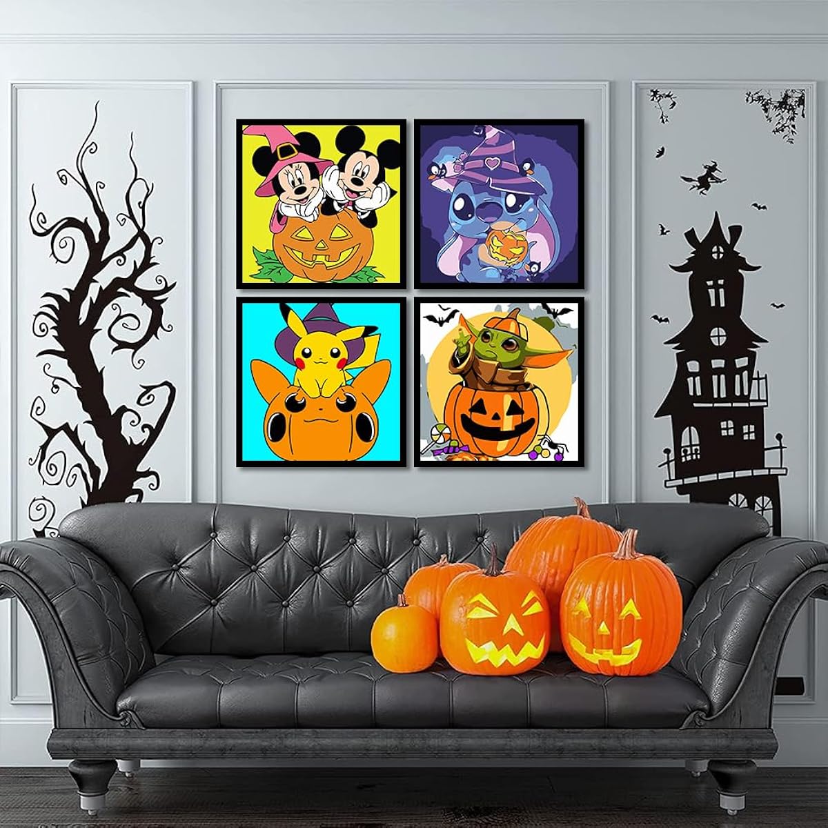 4 Pack Cartoon Paint by Numbers Unframed Halloween Paint by Numbers for Kids Ages 4-8-12 Easy Paint by Numbers DIY Acrylic Oil Painting Kits Great for Gifts and Home Decor (8X8 Inch)