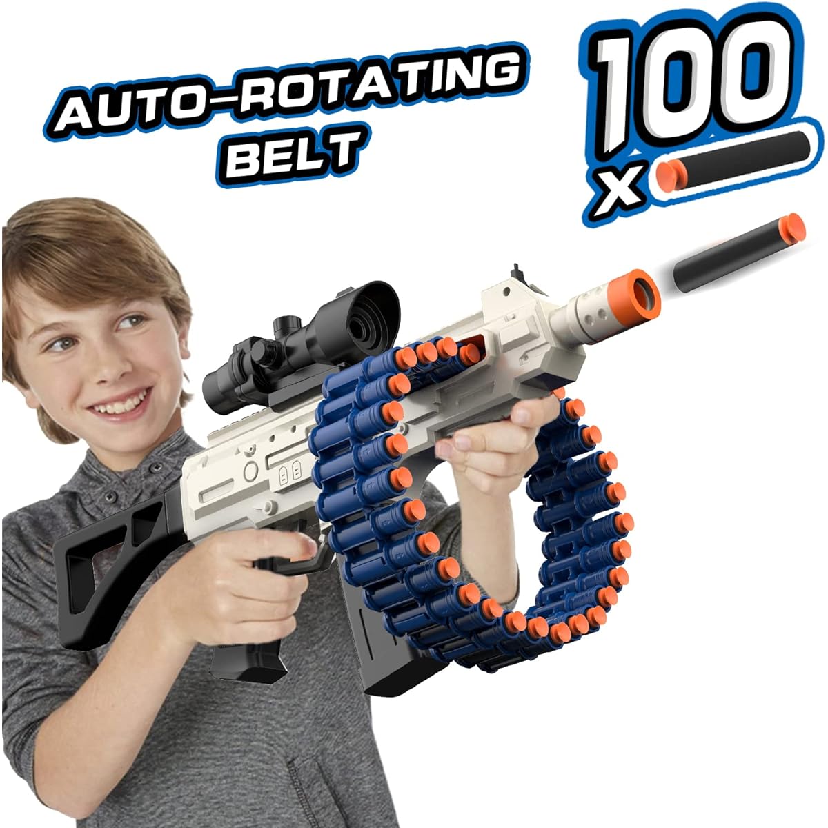 JakMean Electric Automatic Toy Blaster with 30 Dart Clips and 100 Foam Darts, Outdoor Shooting Game Toys for 6-12 Year Old Boys & Girls Adults Birthday Christmas Gift (J3A)