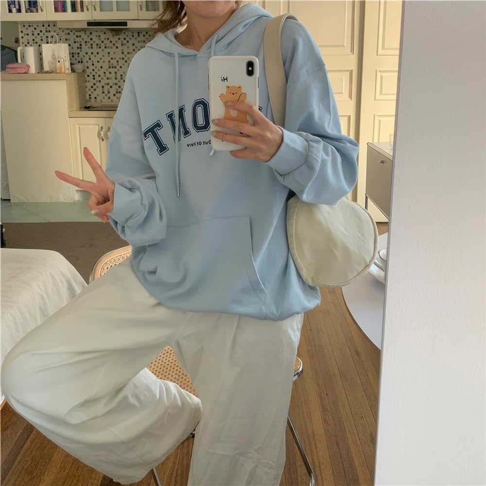 [SeiunAn] Women's Hoodie, Sweatshirt, Spring, Autumn, Winter, Brushed Lining, Sweatshirt, Large Size, Pullover Top, Long Sleeve, Hooded, Stylish, English Logo Print, Korean Fashion, Spring Clothes, Loose, Casual, Cute, Streetwear, Cotton, Cool