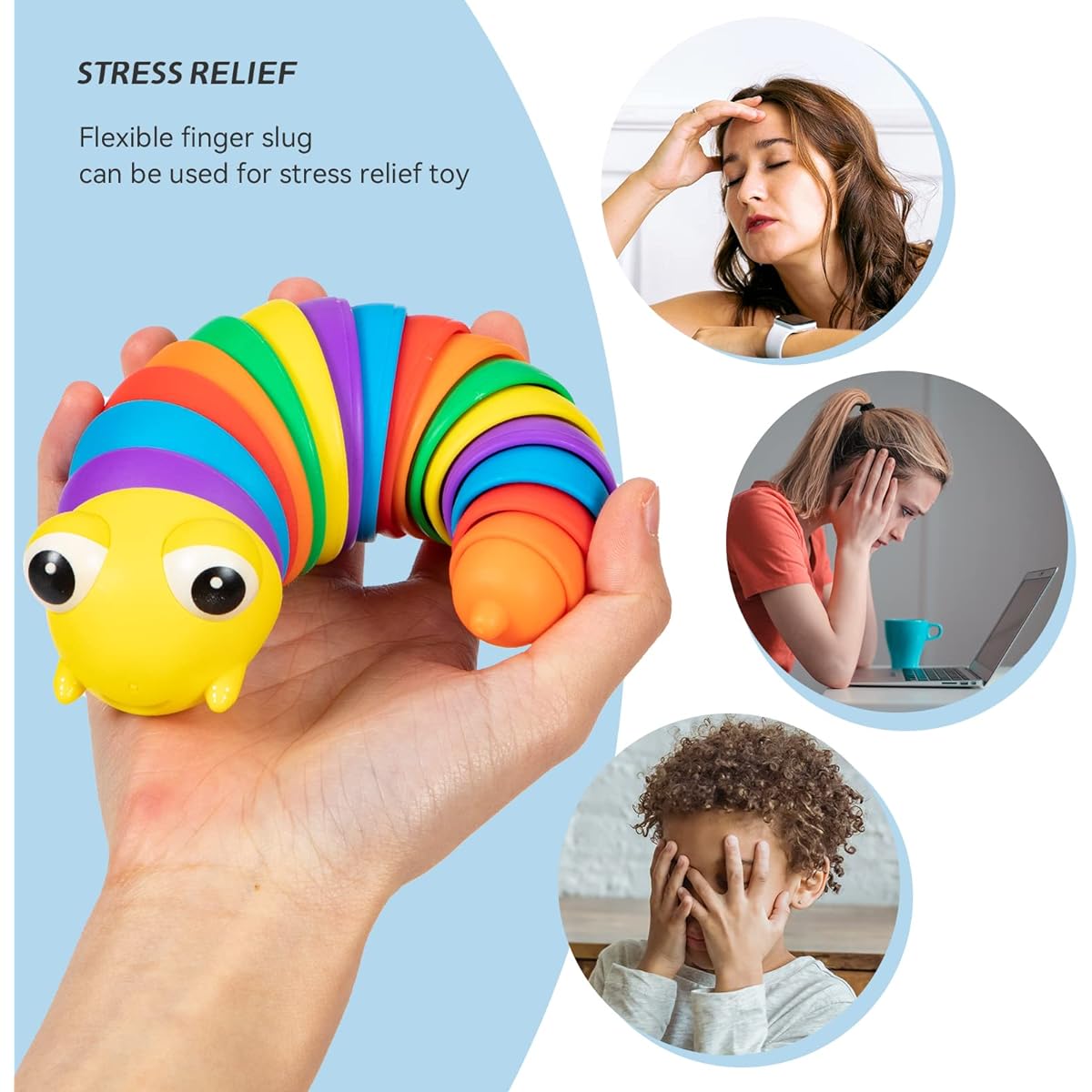 Caterpiller Fidget Slug Toy, Sound Intelligence Slug Fidget Toy, Anxiety Relief Hand Toy, Articulated Stimmsi Toy for Toddlers Kids Adults Autism ADHD (Rainbow 7.8 Inch)