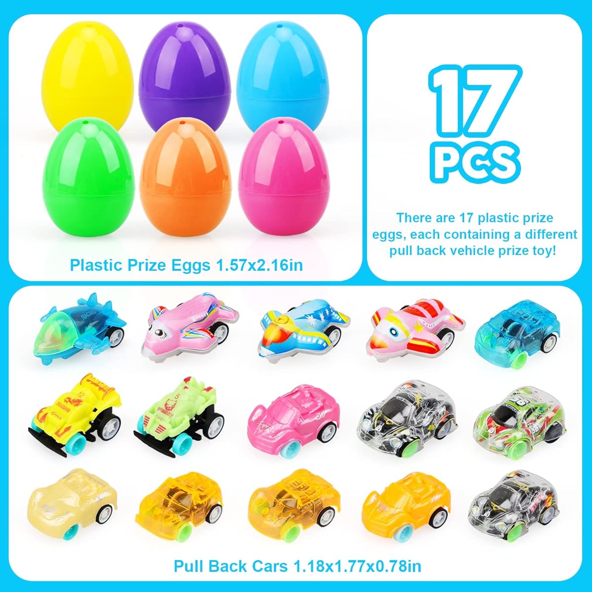 TOY Life Easter Eggs for Kids Easter Pull Back Car Easter Egg Fillers Easter Party Favors Easter Basket Stuffers Bulk Easter Bag Stuffers Easter Gifts Easter Egg Hunt Easter Toys for Toddlers