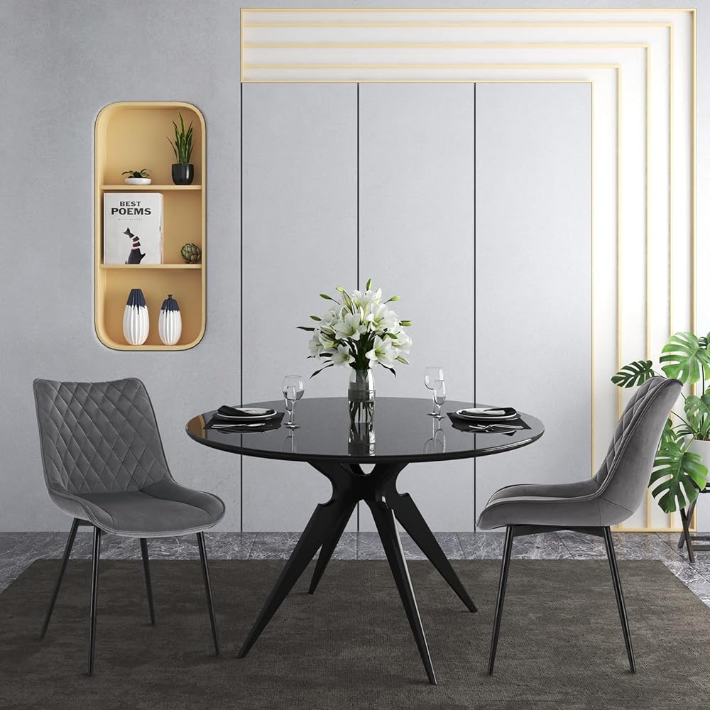 WOLTU Dining Chair Set of 2 Designer Chair Metal Leg Dining Chair Stylish Scandinavian Dark Gray