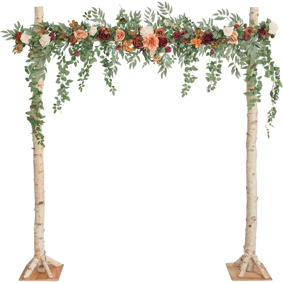 Ling's Moment 6.5ft Backdrop Floral Garland with Vines Fall Wedding Arch Ceremony Reception Backdrop Flower Arrangement Leaf Decor Faux Rose Arbor Outdoor Burnt Orange Terracotta