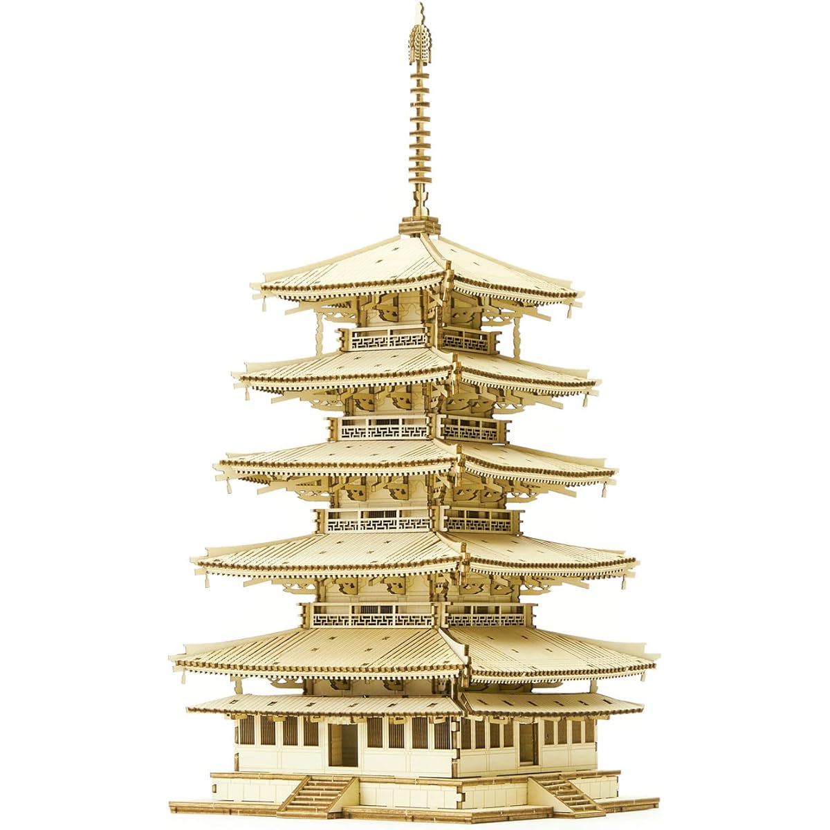 ki-gu-mi Five-story pagoda - Wooden 3D puzzle DIY craft kit that can be enjoyed by everyone from elementary school students to adults - Educational toy for boys and girls - Wood puzzle that is perfect as a 3D art and a gift for adults