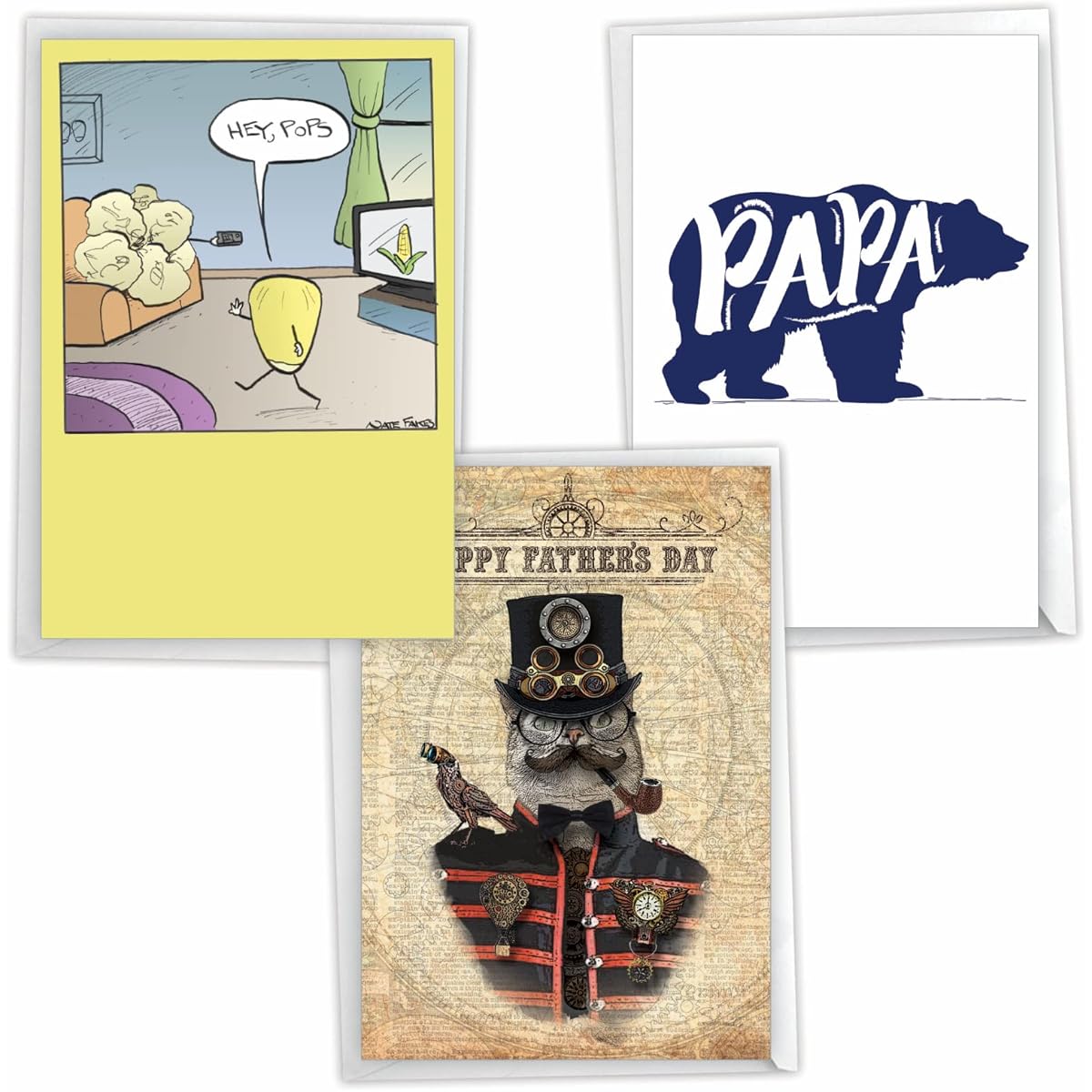 NobleWorks - Assorted Pack Father's Day Greeting Cards with Envelopes (3 Designs, 1 of Each) - Top Pops VC10386FDG-C1x3