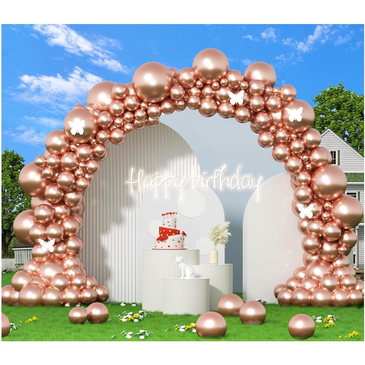 Metallic Rose Gold Balloon Garland Arch Kit 412pcs 18 12 10 5 inch Different Size Latex Chrome Balloons for Baby Shower Birthday Graduation Wedding Anniversary Party Decorations