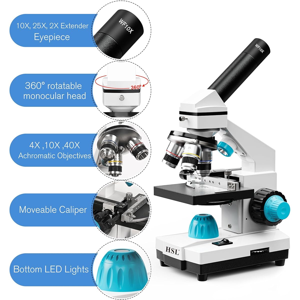 HSL 40X-2000X Microscope for Kids, Monocular Compound Microscope Kit for Students Adults, Dual LED Powerful Biological Microscope Set for Laboratory School Lab Education Science Beginner 1000x 2000x