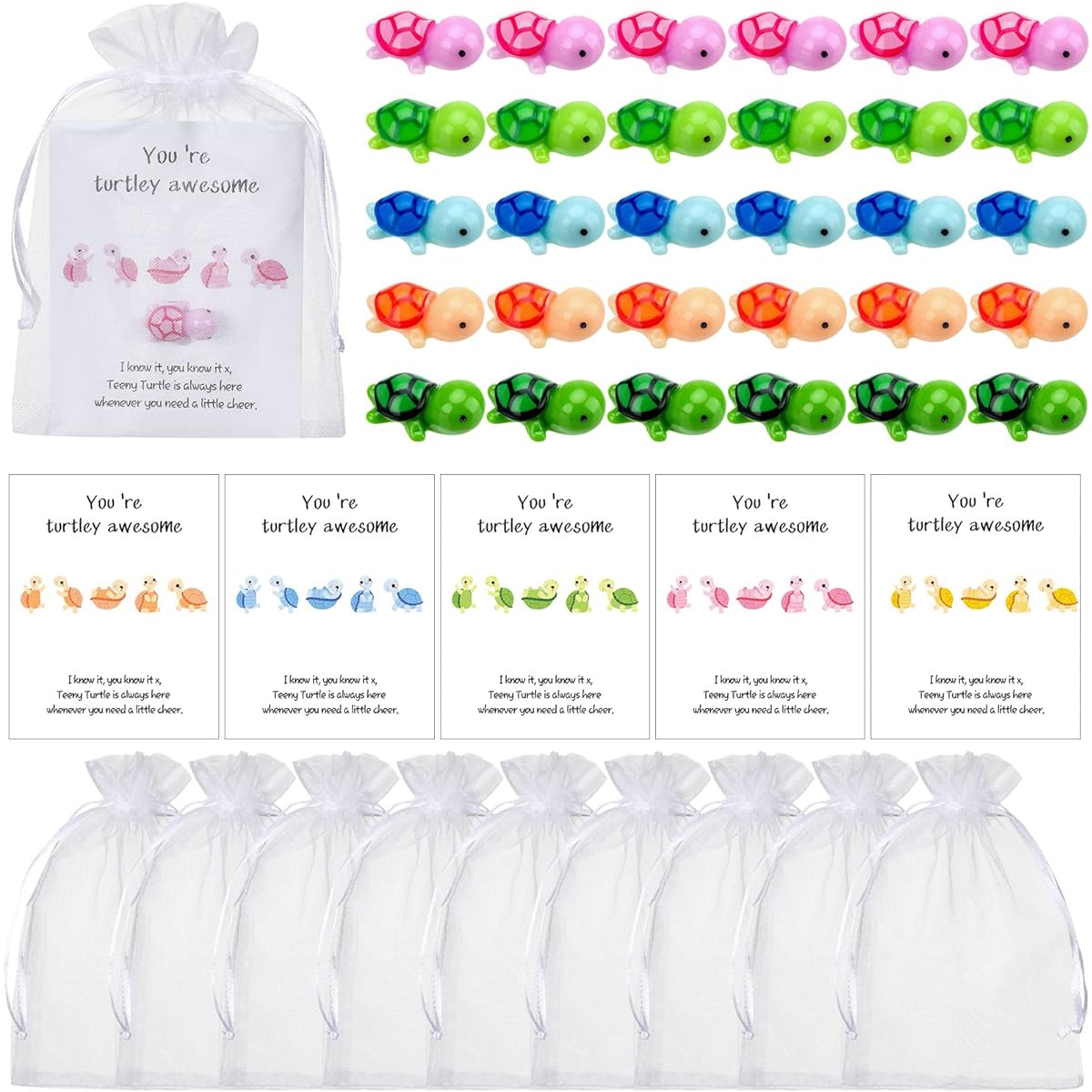 Inspirational Gifts 100 Sets You're Turtle Awesome Animal Pun Thank You Note Cards Greeting Cards Mini Sea Turtle Figure Organza Bags 100 Pieces Appreciation Pocket Keepsakes for Colleagues