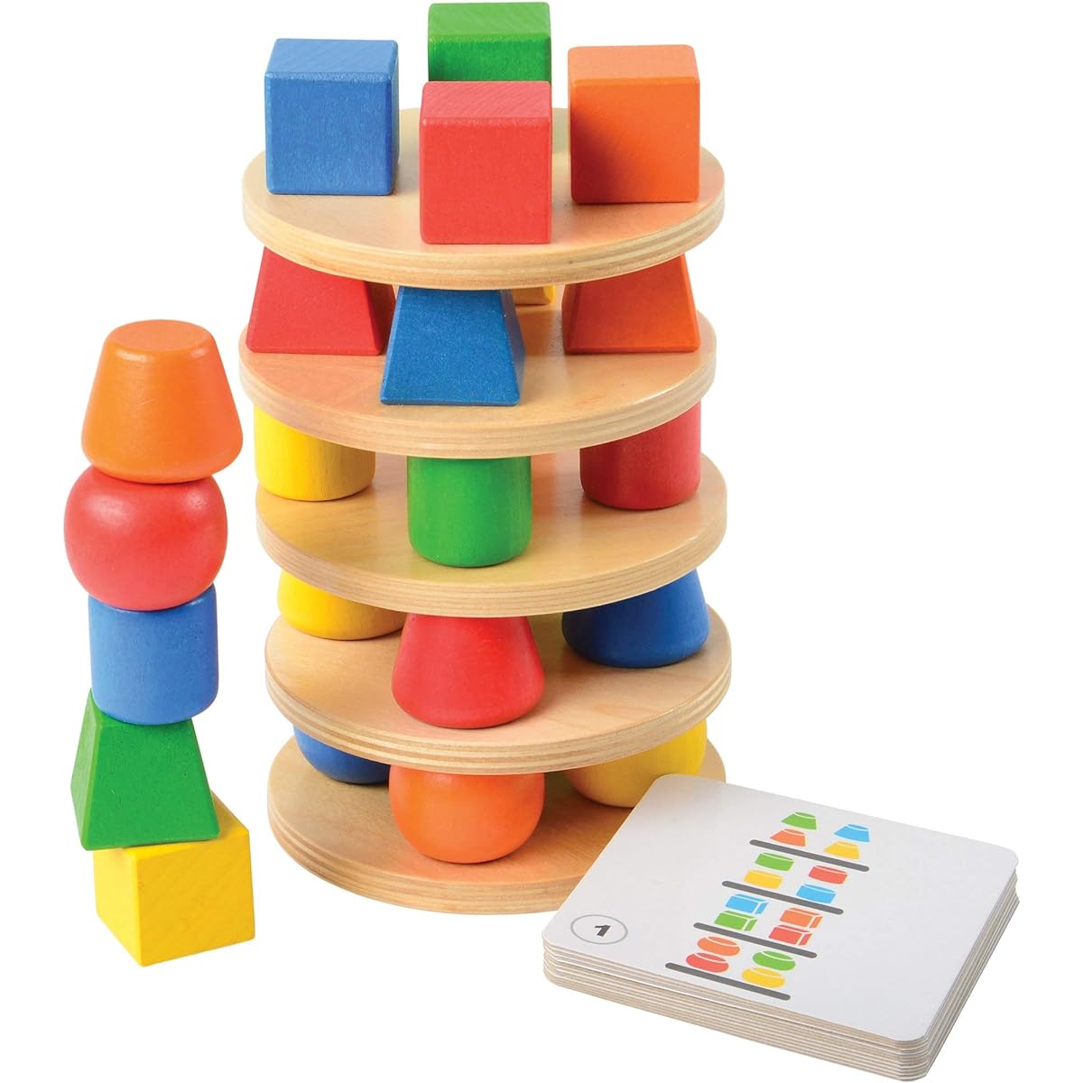 Constructive Playthings 3D Colorful Geometric Balance Stacker 25 Piece Block Set