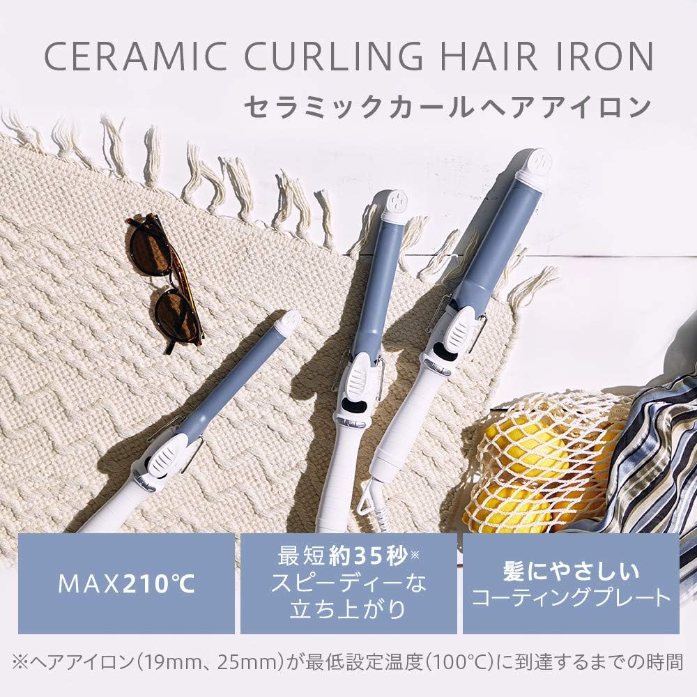 [2019 Summer Limited Color] SALONIA Ceramic Curl Hair Iron, Overseas Compatible, Professional Specifications, MAX210℃, 25mm, Vintage Blue