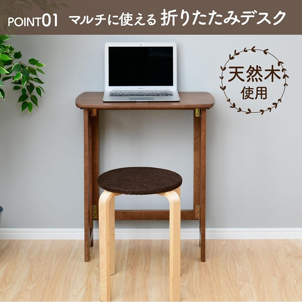 [Yamazen] Desk PC Desk Folding Natural Wood Finished Product Width 60 x Depth 34 x Height 70 cm Single Living Study Desk Vintage Brown SPD-6034H (VBR)