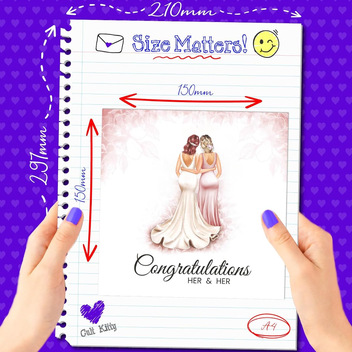 Cult Kitty Congratulations Bride - Wedding LGBT Cards for Women - Thick Premium LGBT Cards for Women Wedding Gay Marriage Cards with Colorful Envelopes