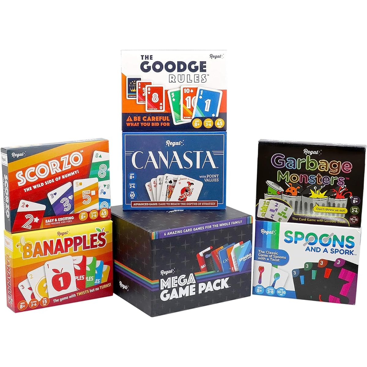 Regal Games Mega Card Family Game Pack Canasta Spoon Spork Trash Can ScorZo The Goodge Rules Banapples Deck Included
