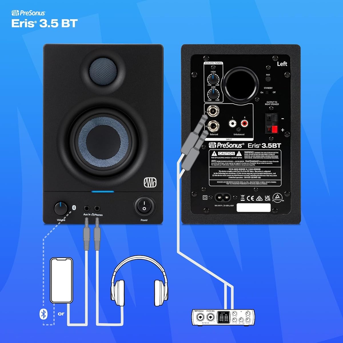 PreSonus Eris 3.5BT (2nd GEN) 2-way active monitor 3.5" Bluetooth compatible (pair)